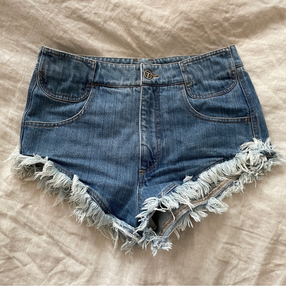 Telfar blue denim cutoff shorts size XS